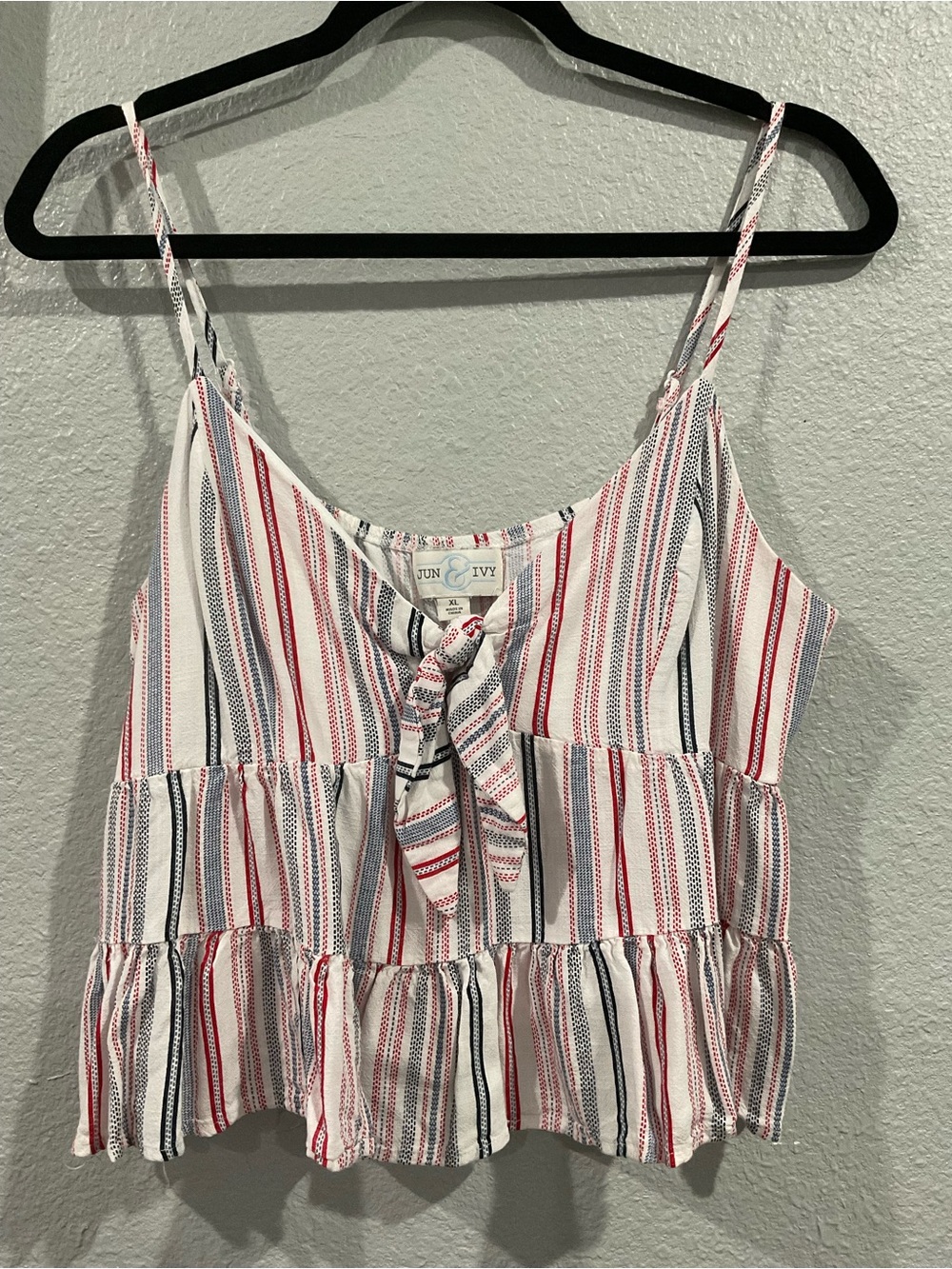Striped Tie-Front Ruffle Cami - Picture 2 of 7